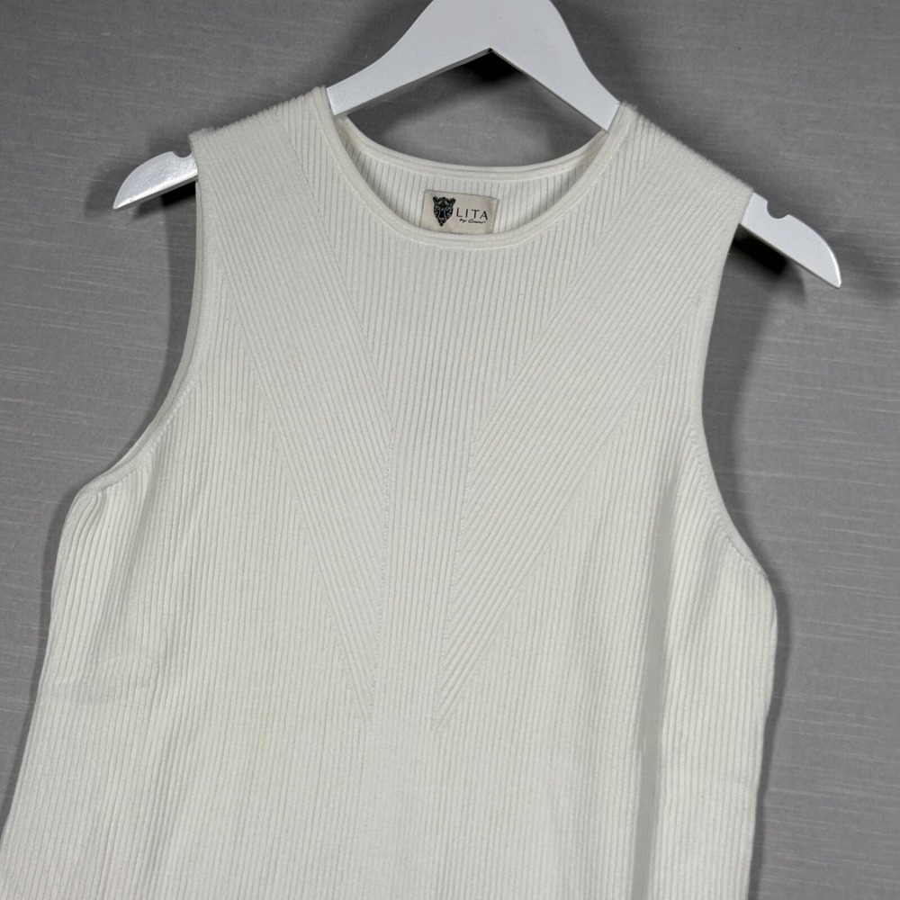 Lita Ciara Dress Womens Large White Casual Buttons Ribbed Quite Luxury Chic - Picture 3 of 10